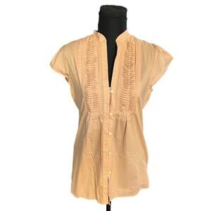 NWT Banana Republic Pink Split Neck Short Sleeve Button Front Blouse Size M